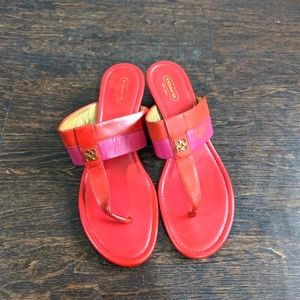 Coach Red and Pink Leather Thong Sandals